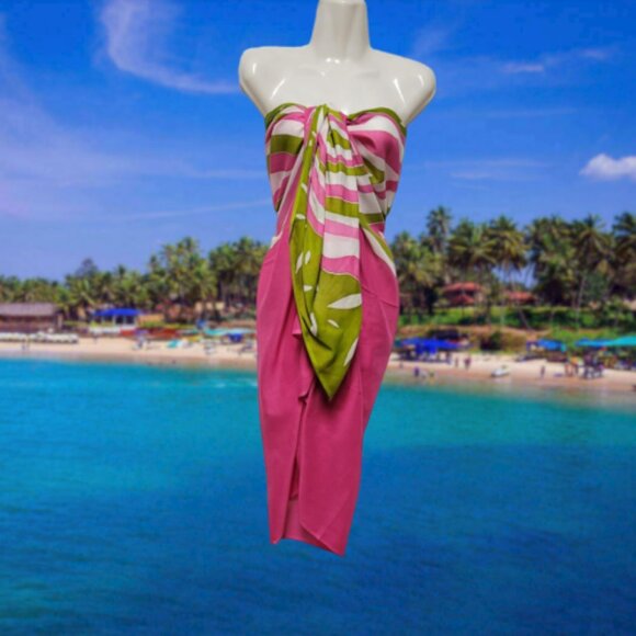 Womens Sarong Pareo Cotton Wrap HandPainted Batik Wrapskirt Beachwear -NEW - Picture 2 of 5